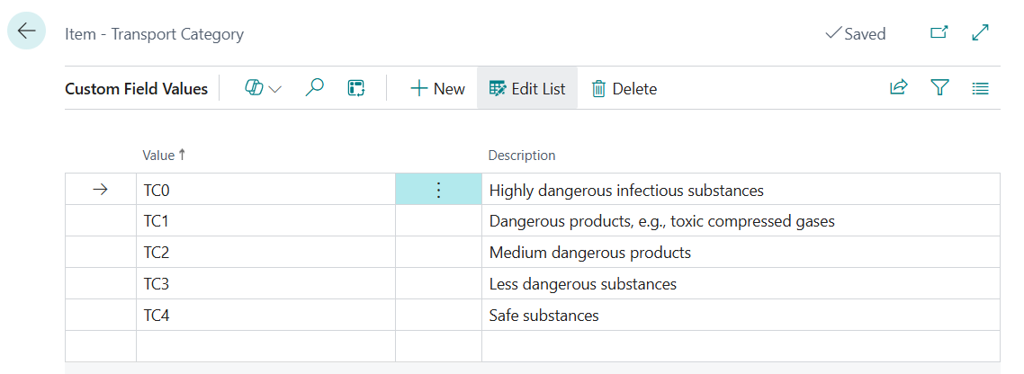 Edit Values Example - Custom Field Values Page